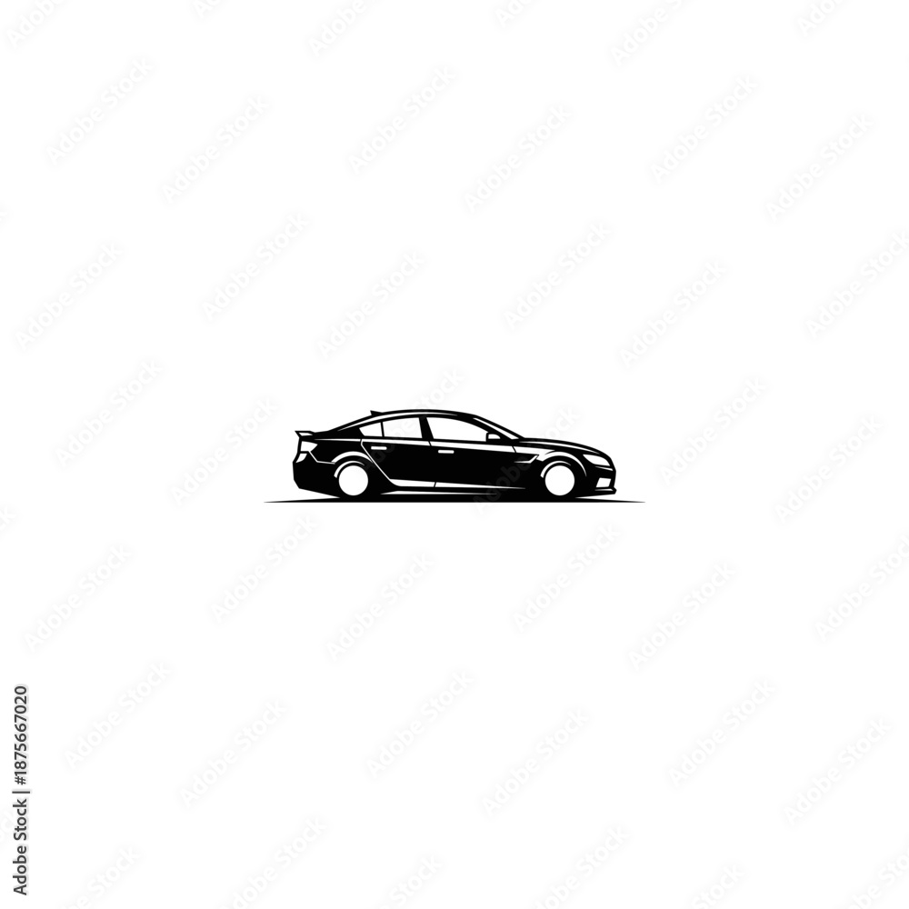Fototapeta premium Dynamic Car Profile Illustration, Automotive Art, Digital Graphics, Minimalist Style, Black and White Design