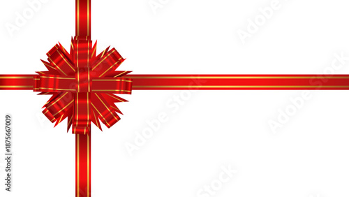 Realistic shiny ribbon red and bow with gold stripe accents isolated on white background, vector illustration design for decoration festivals, such as Christmas, valentine, birthday card, celebration