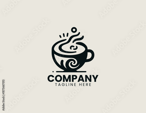 Milk and turmeric drink illustrated as clean black vector logo design