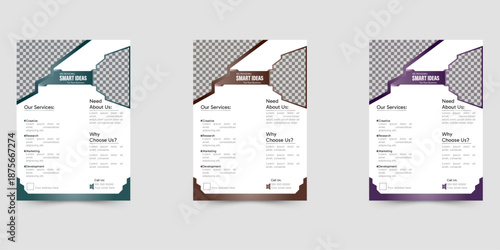 Abstract modern corporate flyer template design with geometric shapes, clean layout and space for image, suitable for business brochure, poster, promotion and publication

