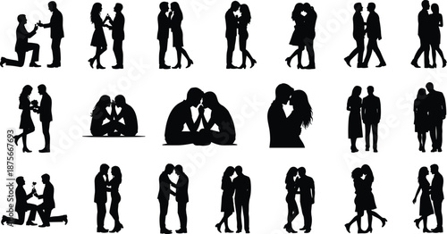 People activity silhouettes set showing men women and children standing sitting walking and interacting isolated on white background vector illustration human lifestyle collection conceptWeb