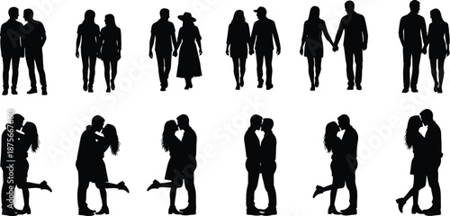 People sitting and standing silhouettes set showing men and women in various poses isolated on white background vector illustration human posture collection conceptWeb