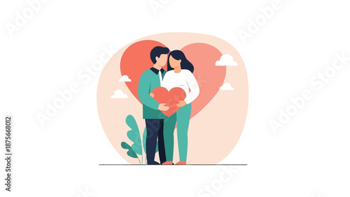 Couple Embracing with Heart Illustration.