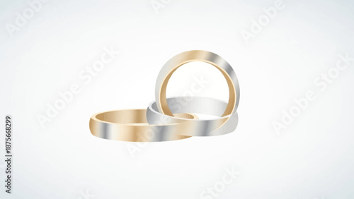 Elegant TriColor Wedding Bands Intertwined on White Background.