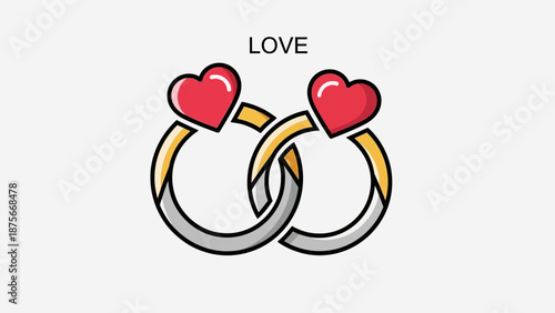 Interlocking Wedding Rings with Heart Symbols.
