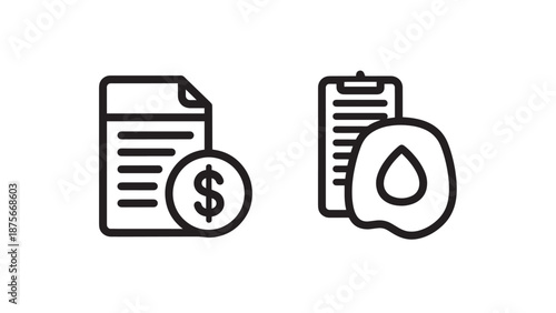 Financial document icons for business billing and liquid utility consumption reports