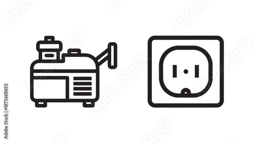 Power generation equipment icons of a portable generator and wall power outlet