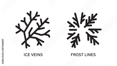 Natural winter structures of ice veins and frost line decorative patterns