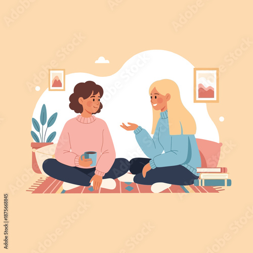 Two Women Sitting and Having Conversation.