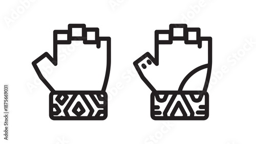 Combat Sport Equipment Icons Featuring Fingerless MMA Gloves and Wrist Support Wraps
