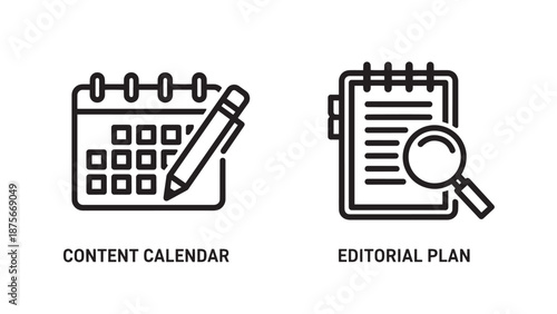 Content Management and Marketing Strategy Icons for a Calendar Schedule and Editorial Plan Audit