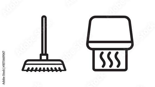 Household Maintenance and Wellness Icons Featuring a Garden Rake and an Electronic Air Humidifier