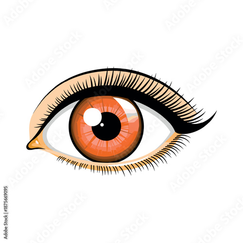 Stylized Human Eye with Bright Orange Iris and Eyelashes