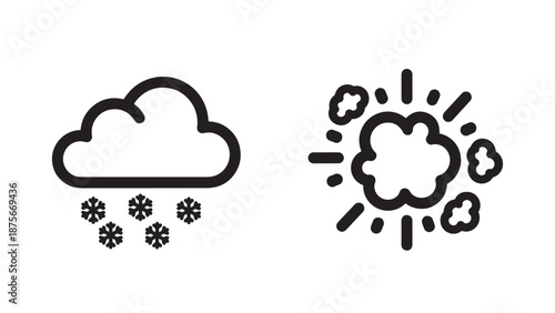 Weather and action icons featuring a snowing cloud and a dynamic explosion or smoke puff in line art style.