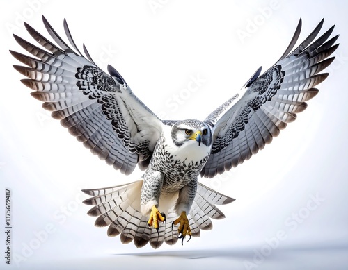 Flying gyrfalcon bird mid air studio capture high resolution image