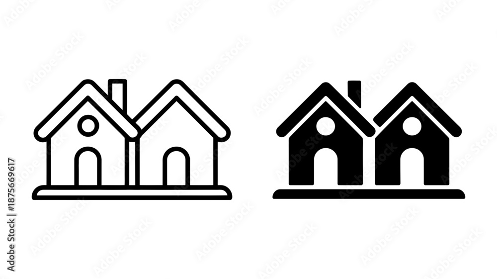 Fototapeta premium Line and solid icon representing two houses for residential and real estate concepts