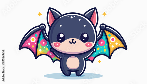 Adorable Kawaii Bat with Colorful Wings, Cute and Playful Character for Halloween and Fantasy