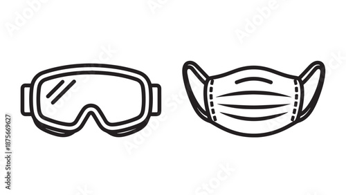 Safety Equipment Icons Featuring Protective Goggles and Medical Face Mask for Industrial and Health Protection