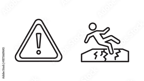 Hazard Warning Symbols Including Caution Sign and Falling Person to Represent Danger and Slippery Surface Risks