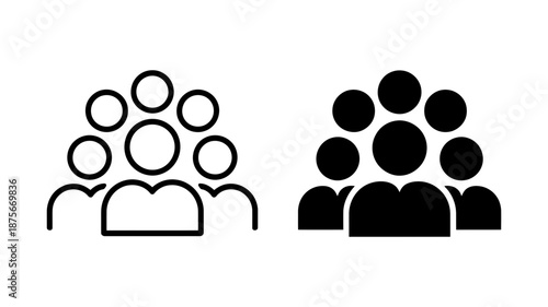 Group of people icon set showing both outline and solid versions for web design