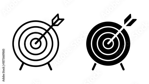 A target with an arrow hitting the bullseye icon in outline and solid style