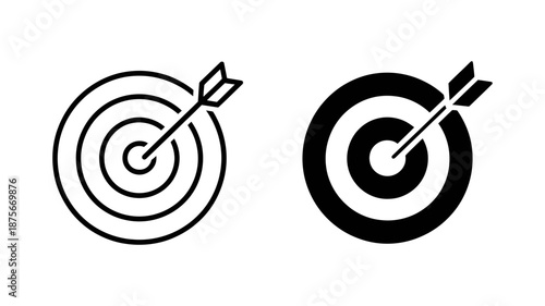 Black and white target icons representing focus, goal setting, and hitting the mark with precision