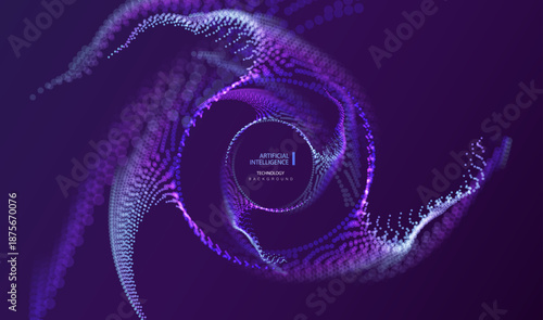 Ai blurred particles vector with glowing motion circles in futuristic technology concept.