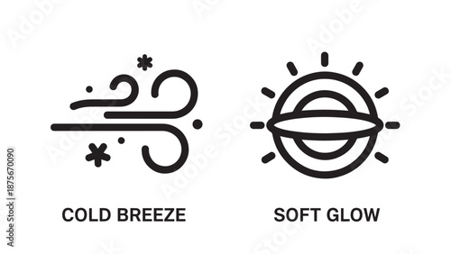 Weather and Light Icons Representing a Chilly Cold Breeze and a Soft Radiating Circular Glow