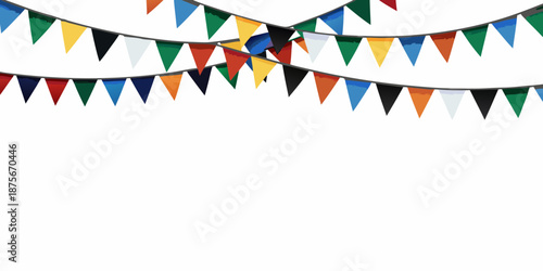 colorful triangular flags on strings for festive decoration