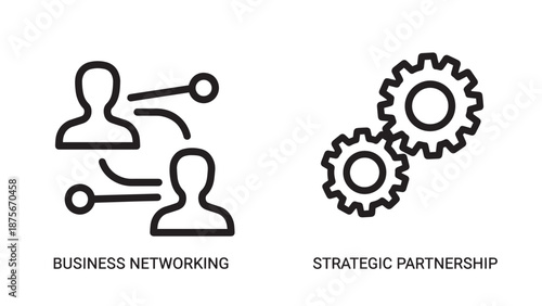 Business Networking People Connection and Strategic Partnership Gear Mechanism Icons