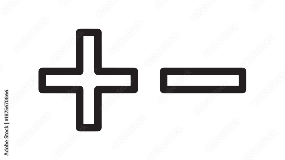 Fototapeta premium Plus and Minus Mathematical Symbols Minimalist Outline Icon Set for UI Design