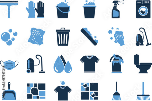 Blue and dark blue cleaning on white background gloves