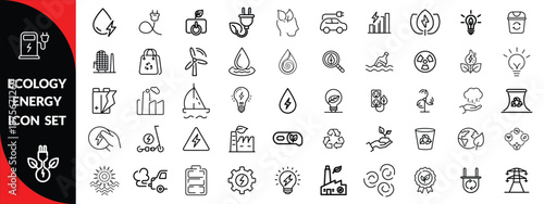 Ecology energy icon set. Containing renewable energy, ecology, green electricity, and more. Editable stroke. big icon set design . Vector illustration