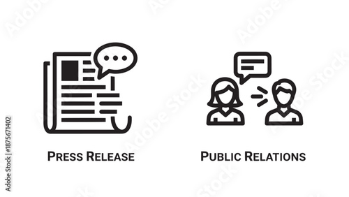 Press Release and Public Relations Icons for Media Communication and Business Marketing Strategy