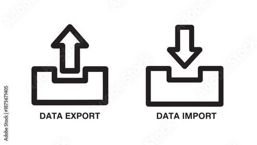 Data Export and Data Import Arrow Tray Icons Representing File Upload Download and Digital Information Exchange