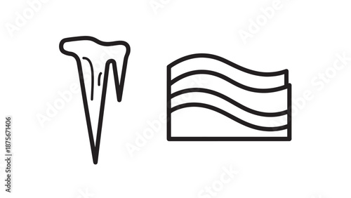 Icicle and Layered Ice Wave Icons Representing Cold Winter Weather and Frozen Water Elements