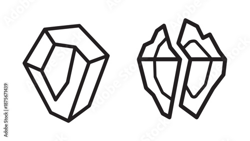 Geometric Mineral Crystal and Fractured Rock Icons for Geology and Gemstone Illustrations