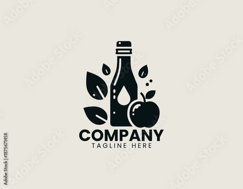 Apple cider vinegar symbol is illustrated as clean black vector logo design