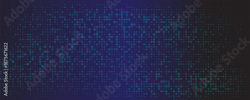 Abstract futuristic technology square pattern with glowing lights, square elements on dark blue background.