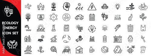 Ecology energy icon set. Containing renewable energy, ecology, green electricity, and more. Editable stroke. big icon set design . Vector illustration