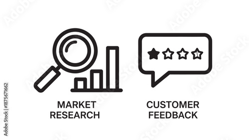Market Research Data and Customer Feedback Star Rating Icons for Business Performance Review