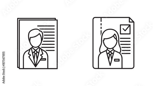 Professional Human Resources Candidate Profile and CV Resume Line Icons for Recruitment and Hiring