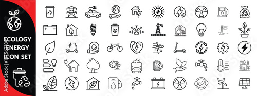 Ecology energy icon set. Containing renewable energy, ecology, green electricity, and more. Editable stroke. big icon set design . Vector illustration