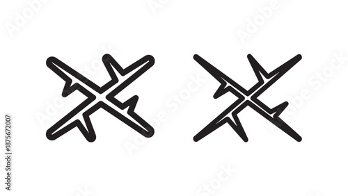 Stylized Black and White Barbed Wire or Thorn Icons Representing Security and Danger Concepts