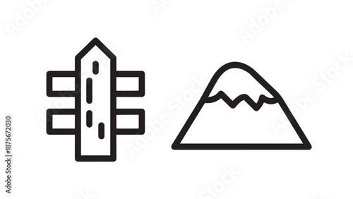 Contrast Icons of an Urban Skyscraper and a Natural Snow Capped Mountain Peak Landscape