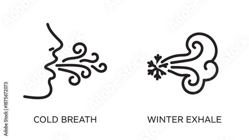 Cold Breath and Winter Exhale Icons Depicting Freezing Temperatures and Frosty Seasonal Air