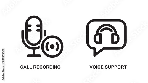 Call Recording and Voice Support Customer Service Communication Audio Icons