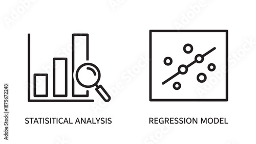 Mathematical Statistical Analysis and Regression Model Graph Icons for Data Science Research
