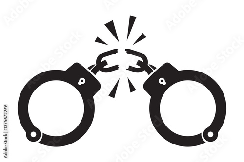 Broken handcuffs freedom justice liberty concept vector silhouette