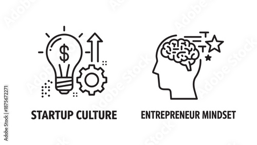 Modern Startup Culture and Entrepreneur Mindset Icons for Innovation Brainstorming and Ideas